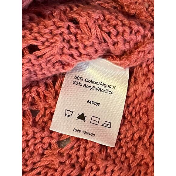 Venus Tulip Button Hem Sweater Crew Neck Coral Split Side Open Weave Sz XL 16 - Picture 7 of 7